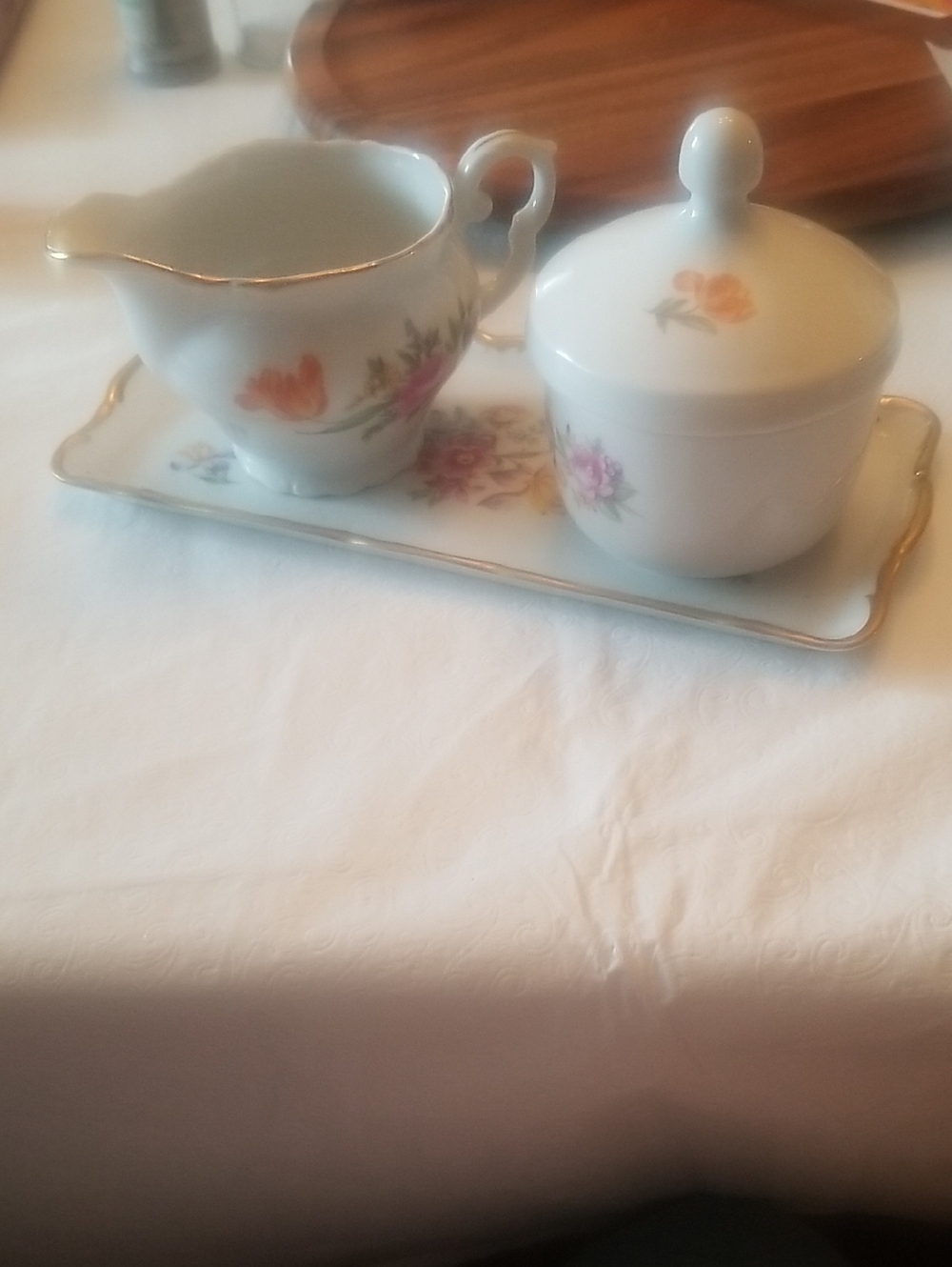 Porcelain Creamer & Lidded Sugar Bowl Set with Floral Motif - Vintage